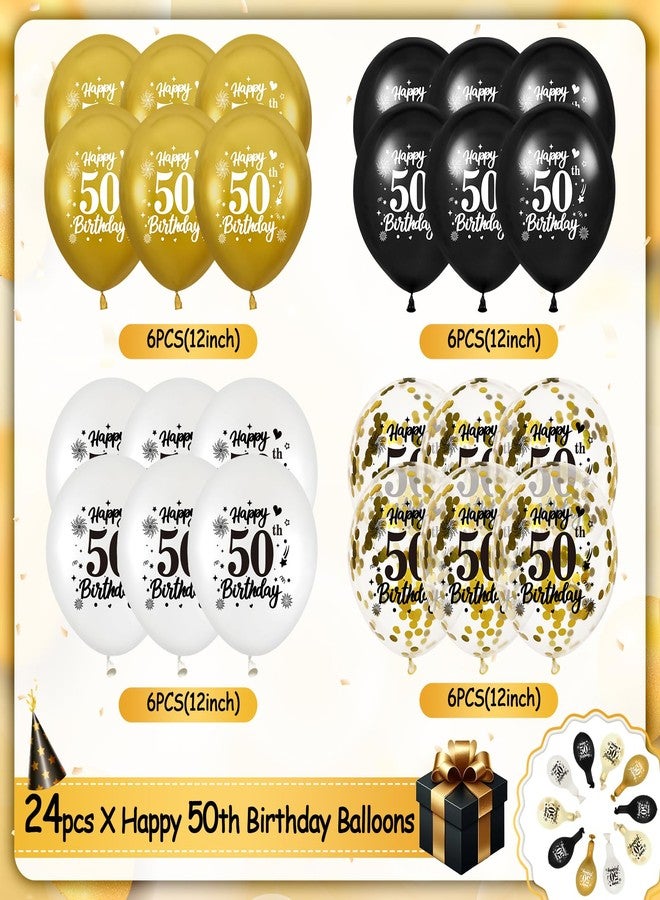 Yoirrat 50th Birthday Balloons for Men, 24Pcs Black Gold White Happy 50th Birthday Balloons Decorations for Men Women 50 Years Old Party Decor Supplies - Image 3